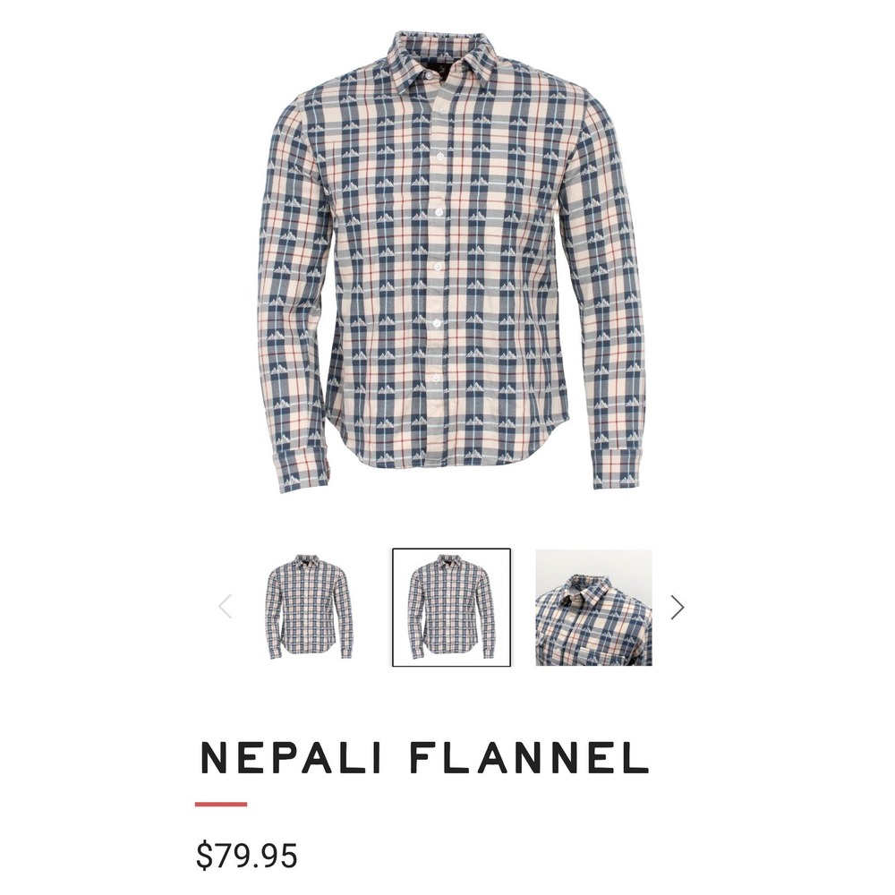Jack + Sage Nepali Flannel Shirt Mens Small Plaid Mountain Print Button Down